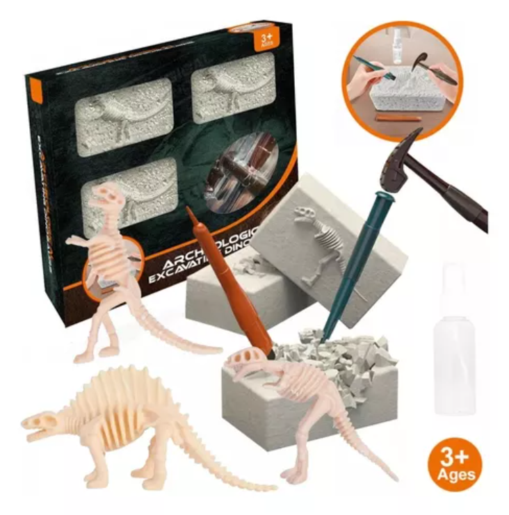 Kit De Arqueología + Herramientas + 3 Dinosaurios